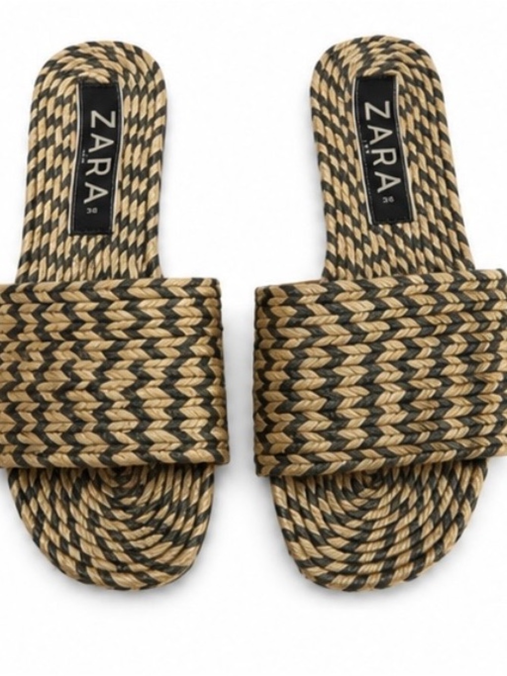 Zara Black and Natural Woven Braided Slide Sandals 6.5 - Picture 2 of 7